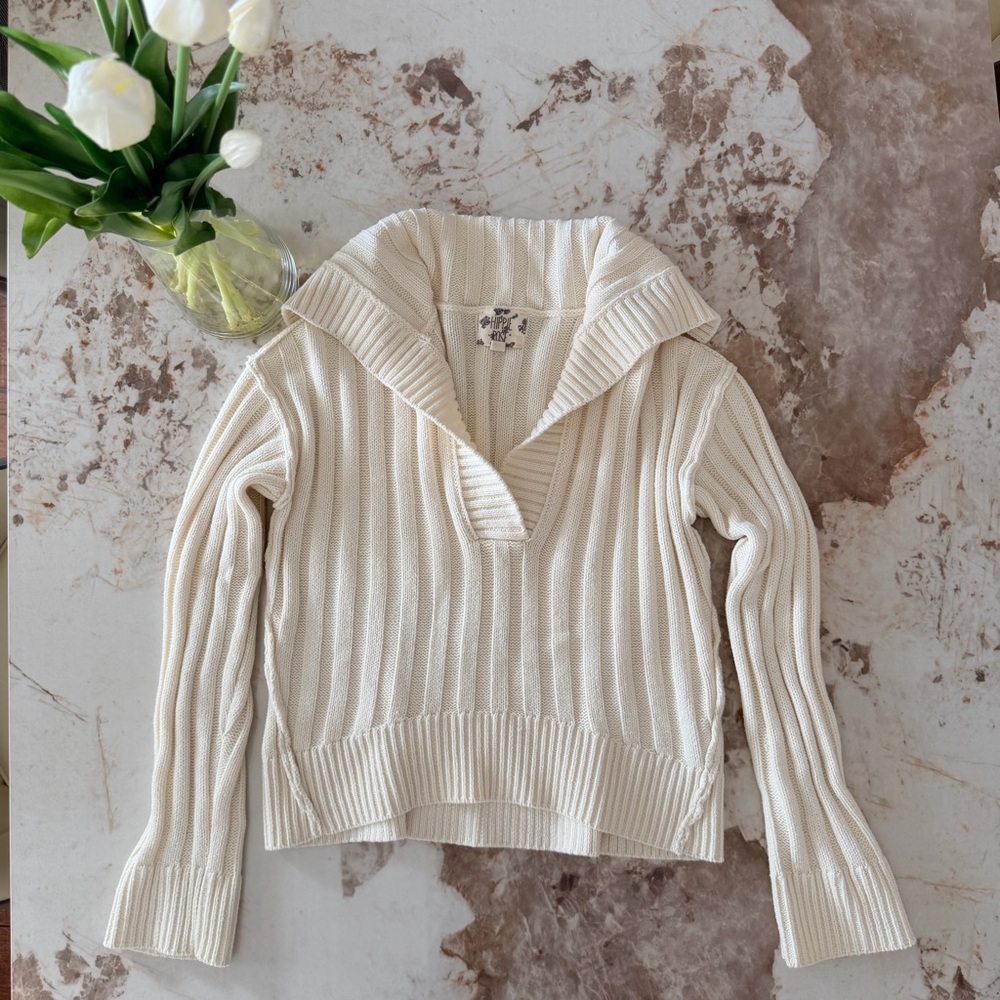 Hippie Rose Cream V-Neck Sweater